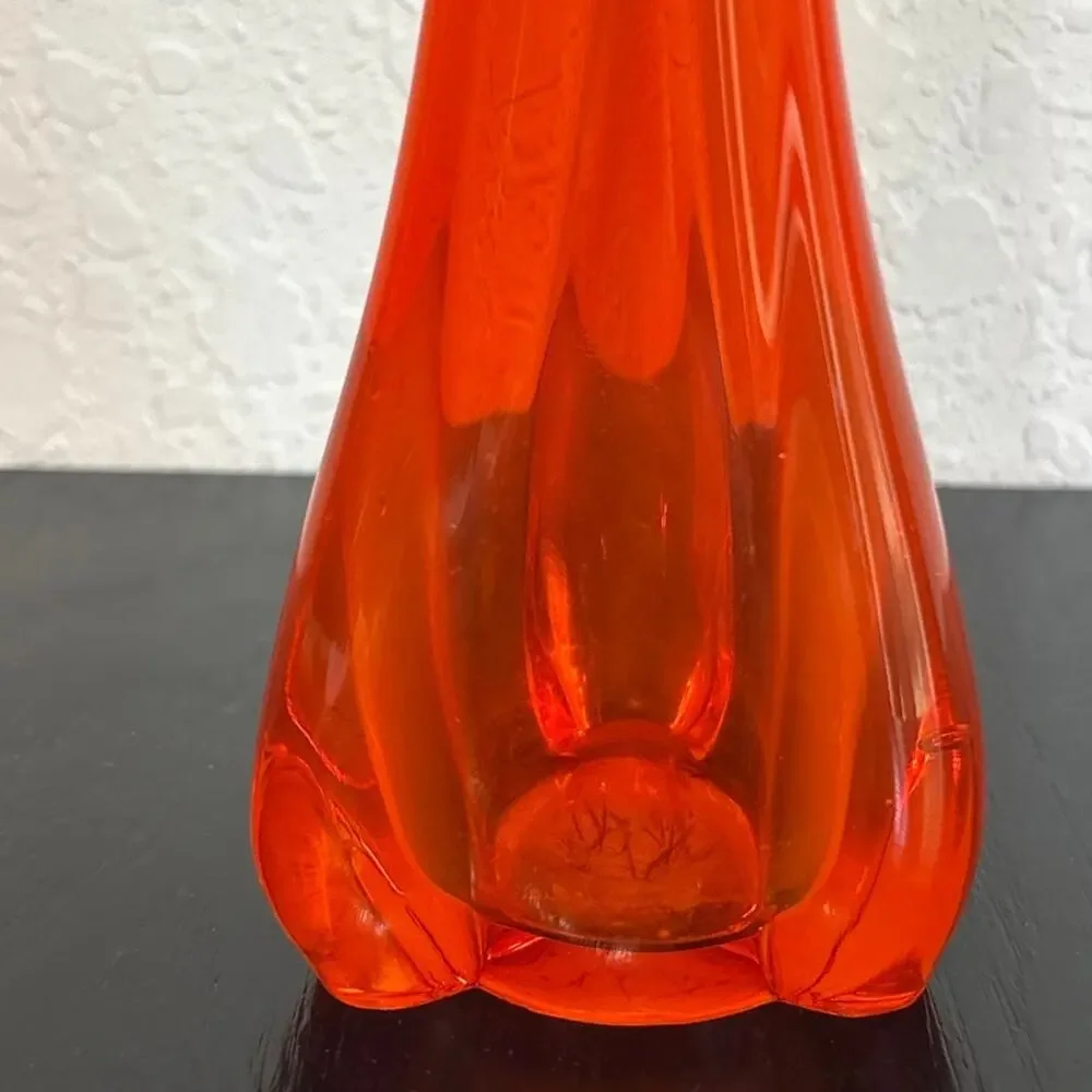 Vintage MCM Vikcing Glass Orange Persimmon Color- Swung Bud Vase- 10
